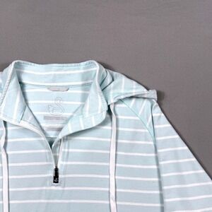 Swannies Mens Large Light Blue White Striped Quarter Zip Golf Hoodie Pullover